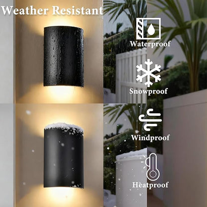 Alighting Modern LED Outdoor Wall Sconce Up Down Lights, 1371LM 3000K Waterproof Black Exterior Light Fixture for House, Sand Textured Iron Hardwired Outdoor Wall Mount for Garage, Front Door, Patio