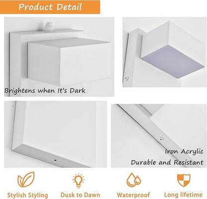 Alighting Outdoor Light Fixtures with Dusk to Dawn Sensor, White LED Porch Lights, 3000K Warm White, Rust-Resistant Modern Waterproof Wall Lantern for for Porch, Patio, Garage, Entryway