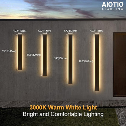 39.3in 2pcs Modern Outdoor Wall Light for House, Black Upgraded 4.72in Wide 3000K Waterproof IP65 Porch Lights Wall Sconce,Long LED Linear Outside Exterior Lighting Fixtures for Garage,Patio