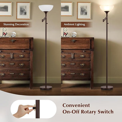 Floor Lamps for Living Room Bronze, 71" Tall Standing Lamp with Glass Shade, Vintage Floor Lamp with 350°Adjustable Swing Arm Lamp, Pole lamp for Bedroom, Living Room, Office, Bulbs Included