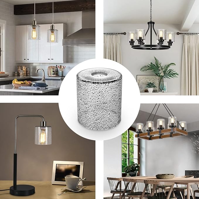 1 Pack Black Seeded Glass Lampshade, Cylinder Black Seeded Glass Lamp Shade with 1-5/8" Fitter, 4.72" Lampshade Replacement for Table Lamps, Wall Sconces