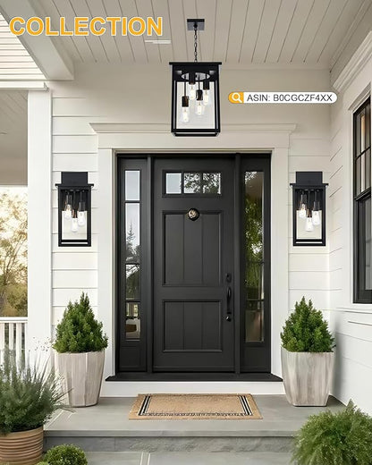 TODOLUZ 3-Light Large Outdoor Wall Sconce in Black, Waterproof Exterior Porch Wall Light Fixture for Garage Patio Entryway, E26 Bulb Base