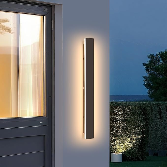 Porch Wall Lights 31.5" Black Outdoor Wall Light 3000K Modern Waterproof Anti Rust Exterior Wall Sconces Long LED Linear Exterior Lighting Fixtures for Patio Garage Swimming Pools