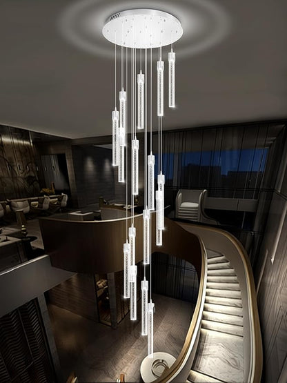 H125'' Modern Crystal Chandelier 18-Lights Large Foyer Chandelier Crystal Pendant Ceiling Light for Staircaes Hallway Entrance Silver