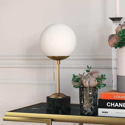 Reagan 17.75" Tall Table Lamp with Glass Shade in Brass/ Black Marble/White Milk