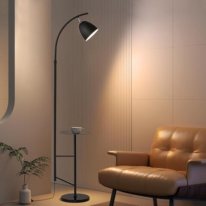 O'NEELDY Floor Lamp with Table Black Floor Lamp Modern Floor Lamp Bedroom with Table Attached Modern Dimmable Lamps for Living Room 71" Height Standing Lamps for Office Reading Room,E26 Bulb Included