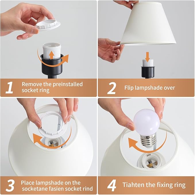 Cordless Table Lamp,Portable Fabric Shade LED Desk Lamps,5200mAh Battery Operated, 3 Color Stepless Dimming Up, for Restaurant, Bedroom,Camping,Coffee Shop,Bar,Night Light(Black)