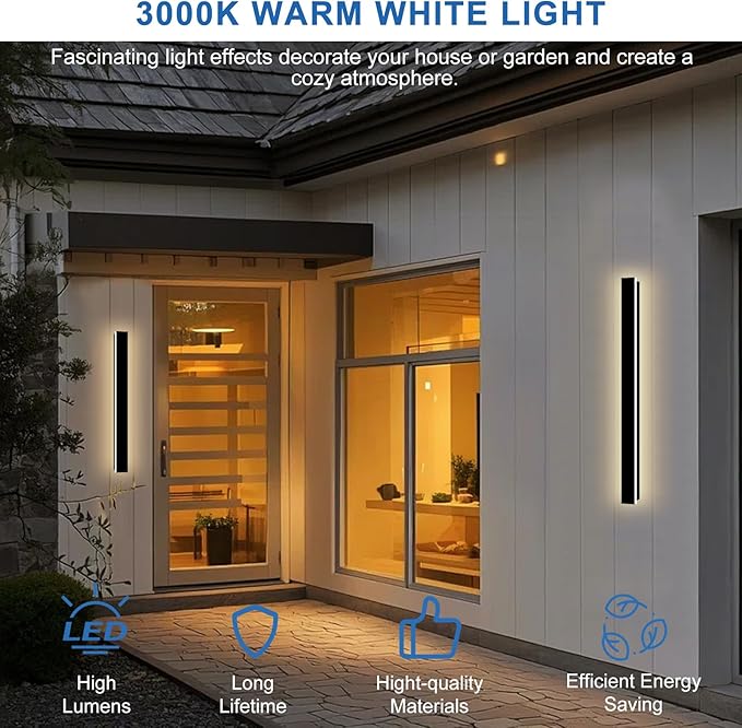 Modern Outdoor Wall Light, 47 Inch Long Outdoor Wall Sconces with Junction Box Cover 3000K LED Wall Mount Exterior Light Fixture IP65 Waterproof Outside Wall Lights for House Garage