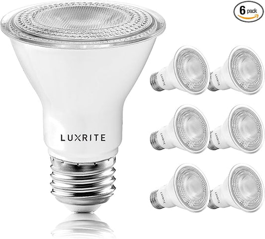 LUXRITE 6 Pack PAR20 LED Bulbs, 50W Equivalent, 5000K Bright White, Dimmable LED Spotlight Bulb, Indoor Outdoor, 7W, 500 Lumens, Wet Rated, E26 Standard Base, UL Listed