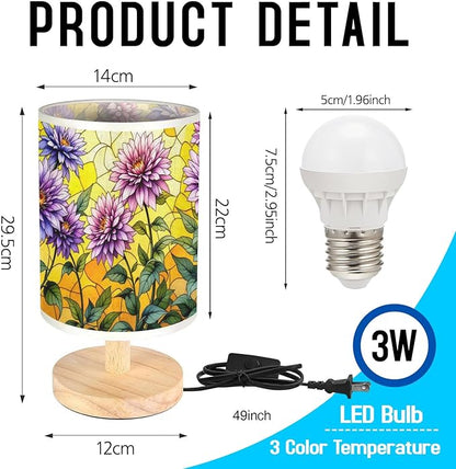 Aster Table Lamp LED 3-Color Pressed Bedside, Aster Shade Lamp with Wood Base for Bedroom Living Room Desk Office