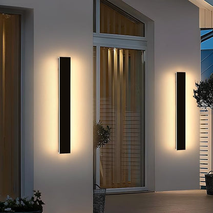 2 Pack 31.4inch Modern Outdoor LED Wall Sconce, Dimmable 3000K-6000K with Remote Control, IP65 Waterproof, Black Aluminium Long Exterior Wall Light Fixture for Porch, Patio, Garage, Yard