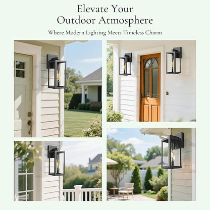 Outdoor Wall Light with Clear Glass, Anti-Rust Exterior Wall Sconce, Weather Resistant Outdoor Lantern, Exterior Lighting for Porch, Patio, Garage, Entryway (Black, 13" Height-1 Pack)