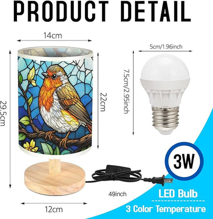 Robin Table Lamp LED 3-Color Pressed Bedside, Robin Shade Lamp with Wood Base for Bedroom Living Room Desk Office TL01