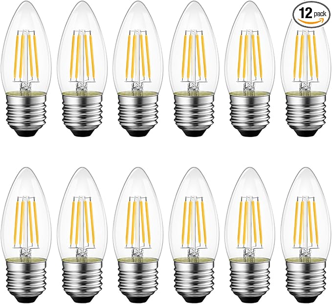 ANWIO 12 Pack B11 LED Filament Bulb E26 Candelabra Base 4.5W(60W Equivalent), Dimmable 2700K Warm White Chandelier Decorative Candle Light Bulb