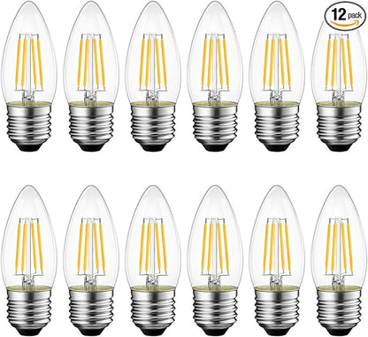 ANWIO 12 Pack B11 LED Filament Bulb E26 Candelabra Base 4.5W(60W Equivalent), Dimmable 2700K Warm White Chandelier Decorative Candle Light Bulb