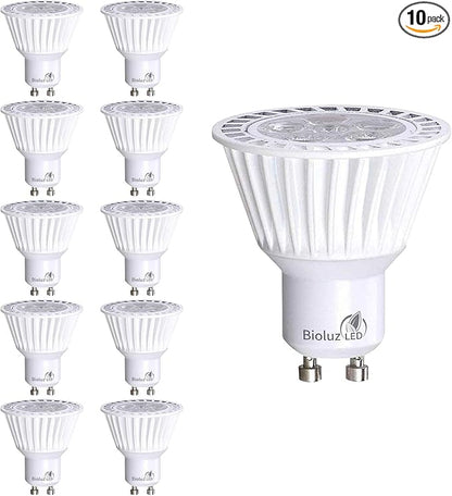Bioluz LED 10 Pack GU10 LED Dimmable Bulbs - Commercial Grade Dimmable 3000K, 50W Halogen Replacement, 120V UL Listed Light Bulbs (Pack of 10)