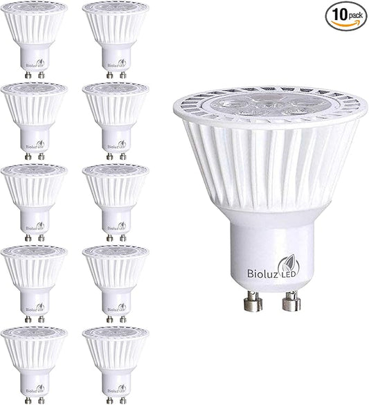 Bioluz LED 10 Pack GU10 LED Dimmable Bulbs - Commercial Grade Dimmable 3000K, 50W Halogen Replacement, 120V UL Listed Light Bulbs (Pack of 10)