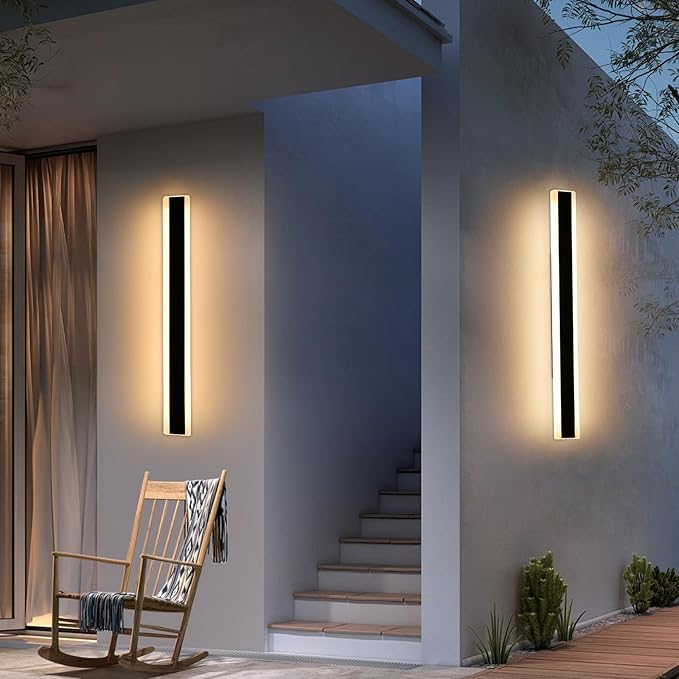 Mikeru 2Pack 39.3inch Outdoor Wall Light Fixtures, 3000/4500/6000K 3 Color Modern Black Linear Wall Lights Front Porch Light Wall Mounted Led Lighting for Basement, Shop,Garage Non-Dimmable