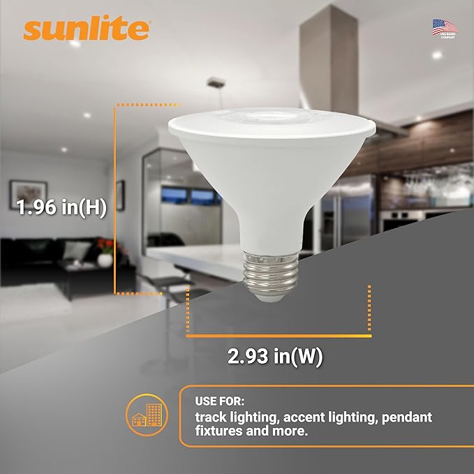 Sunlite Reflector PAR30 LED Bulb, Spotlight, 9W (75W=), 750 Lmns, Medium E26 Base, 90 CRI, Dimmable, Decorative Track Lighting Use, ETL, Title-20 Compliant, Bulk, 24 Pack, 40K-Cool White