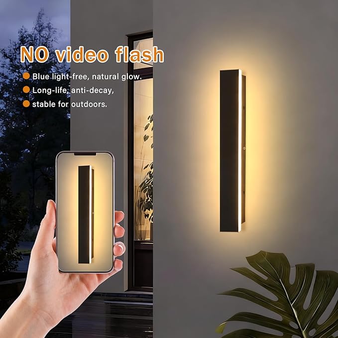 Long Outdoor Wall Light 2 Pack 23.6 Inch Modern Outdoor Lights 3000K Exterior Porch Lights IP65 Waterproof Linear LED Exterior Wall Light for Front Door Garage Courtyard