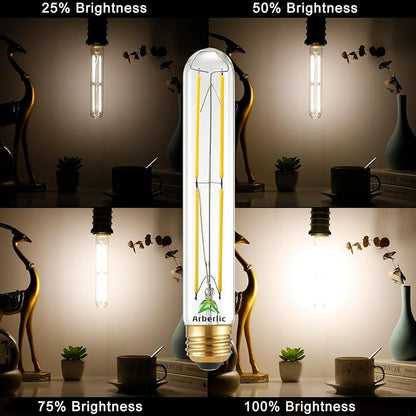 Arberlic 7.3 Inch T10 LED Bulb,6W E26 LED Bulb dimmable Equivalent E26 Bulb 60 watt,Neutral White 4000K,600lm,CRI85+,AC120V,Clear Glass Long Tubular Light Bulb,Flicker-Free,Pack of 6