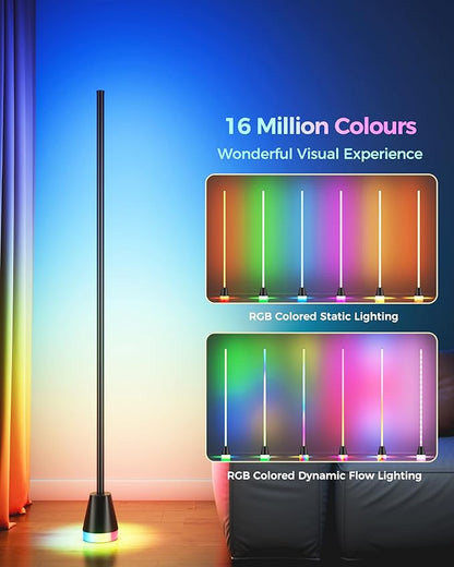 Corner Floor Lamp, Smart RGB LED Corner Lamp with App and Remote Control, 172 LED Light Beads and 16 Million Colors Changing Standing Lamps with Music Sync for Living Room, Bedroom, Gaming Room, Black