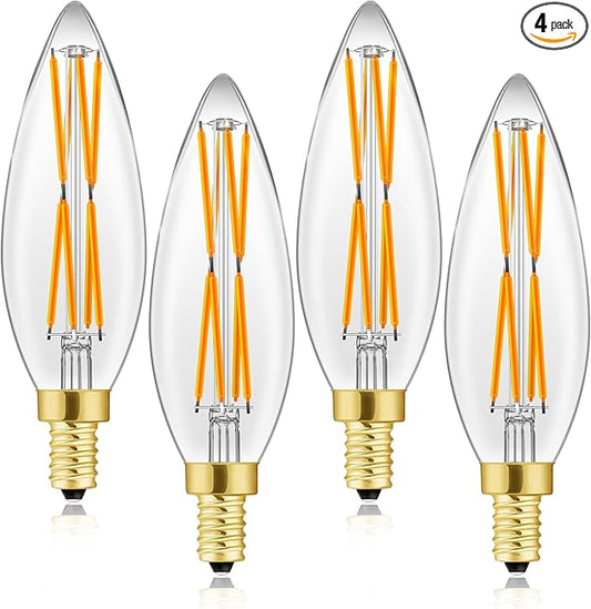 E12 LED Bulb 8W,100 watt Equivalent, Dimmable Candelabra Led Light Bulbs,Chandelier Light Bulbs 2700K Warm White,850lm Edison Bulb 4.85In,4-Pack.