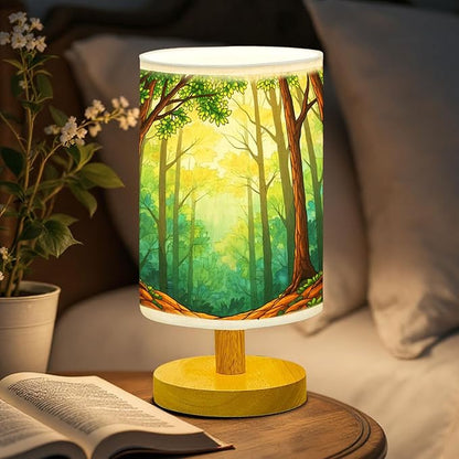 Cypress Tree Table Lamp LED 3-Color Pressed Bedside, Cypress Tree Shade Lamp with Wood Base for Bedroom Living Room Desk Office