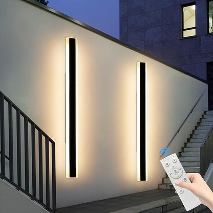 2 Pack Modern Outdoor Wall Light, 57inch Dimmable LED Linear Wall Sconce 3000K-6000K, IP65 Waterproof, Exterior Wall Mount Lighting for Porch, Patio, Yard, Garage with Remote Control