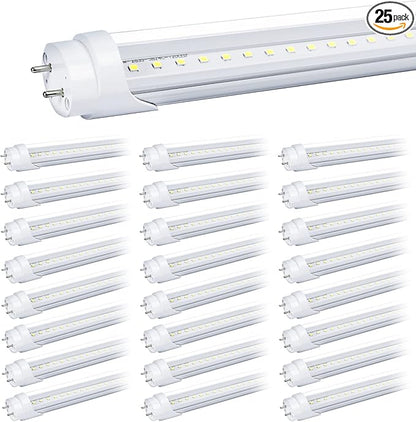 25-Pack T8 LED Bulbs 4 Foot Tube Light, 4ft LED Shop Garage Warehouse Light, 20W 5000K 2600LM Daylight White, Fluorescent Lights Tube Replacement, Ballast Bypass, Dual-end Powered, Clear Cover