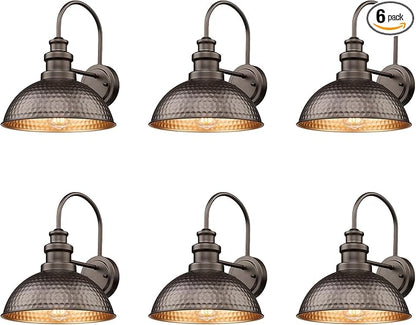 Outdoor Farmhouse Barn Lights, Anti-Rust Outdoor Wall Sconce, Exterior Wall Lights, Waterproof Industrial Exterior Lighting Fixtures for Porch,Garage,Patio (Oil-Rubbed Bronze, 6 Pack)