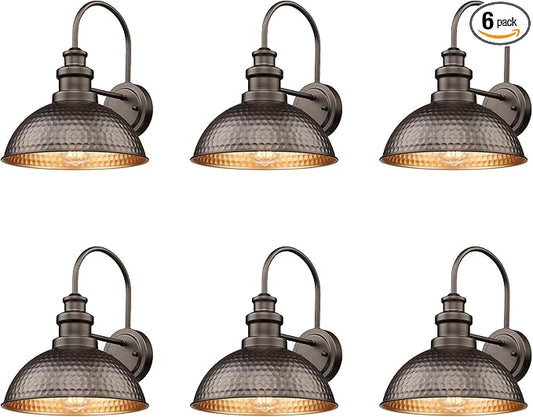 Outdoor Farmhouse Barn Lights, Anti-Rust Outdoor Wall Sconce, Exterior Wall Lights, Waterproof Industrial Exterior Lighting Fixtures for Porch,Garage,Patio (Oil-Rubbed Bronze, 6 Pack)