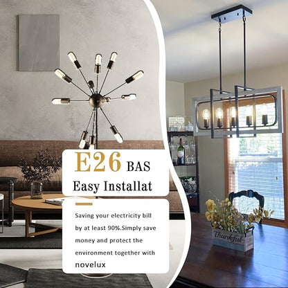 3.2 Inch E26 LED Bulb 60 Watt Equivalent, 3000K Warm White Edison Bulbs Dimmable, AC 120V 600LM T10/T9 Clear Glass Filament Light Bulbs for Pendant Wall Pipe Lights UL Certified-4 Pack