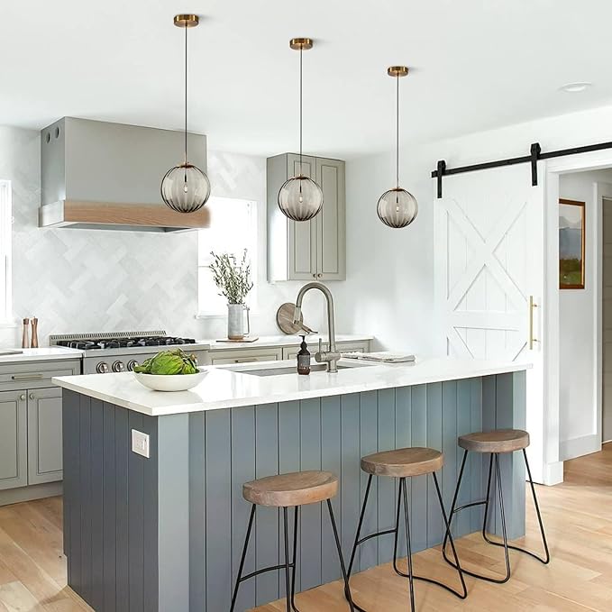 KCO Lighting Modern Large Globe Pendant Light Fixture Mid Century Smoke Grey Glass Pendant Light Vintage Hanging Lights Single Gold Globe Chandelier Kitchen Island Lighting (Smoke Gray-9.8”)