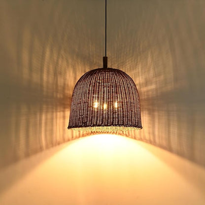 3-Light Dark Curry Rattan Pendant Light,17.7" Rustic Hanging Light,Brown Wicker Pendant Light Hand-Woven Rattan Chandelier for Workplace Restaurants Dining Living Kitchen Farmhouse
