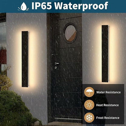 2 Pack 23.6inch Long Outdoor Led Wall Lights, IP65 Waterproof Black Outside Porch Lights, 3000K Warm White, 24W, Modern Exterior Wall Sconces Lighting for Garage, Patio, House, Garden