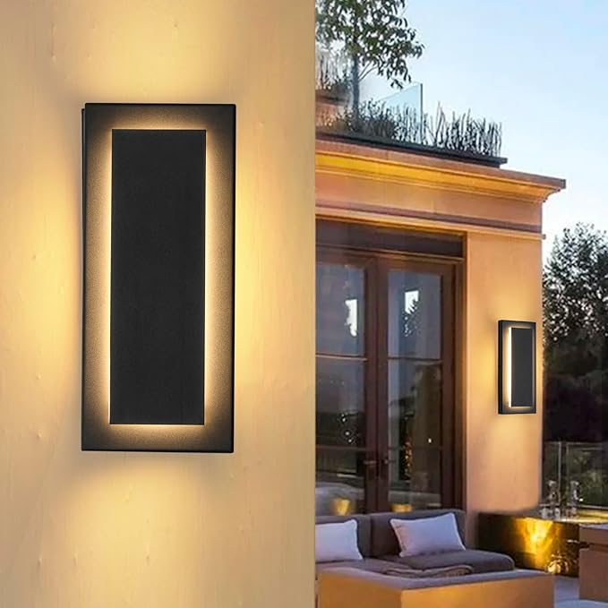 11.8" Outdoor Wall Lights, Black Led Wall Sconces,Exterior Light Fixtures Wall Mount, 3000K Warm White,Waterproof Modern Porch Hallway Front Door Lights 360°Beam Angle 1 Pack