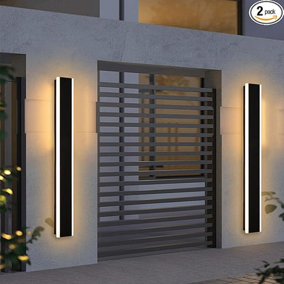 Yaohong 2 Pack 40 Inch Modern LED Long Outdoor Wall Lights, Black 3000K-6000K Dimmable Exterior Lights for House, Outdoor Wall Sconce IP65 Waterproof Anti-Rust, Linear Long Wall Light for Porch Garage