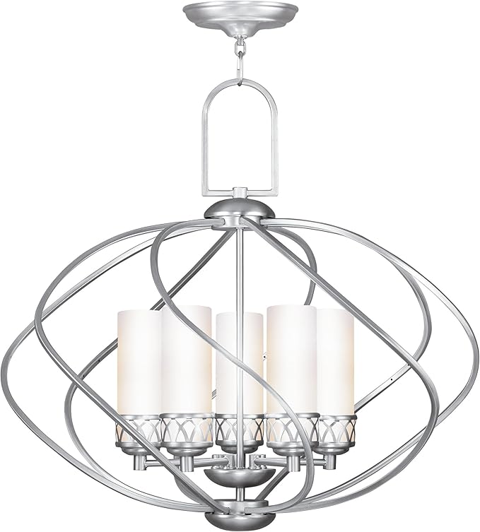Livex Lighting 4725-91 Chandelier with Hand Blown Satin White Glass Shades, Brushed Nickel