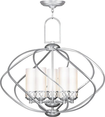 Livex Lighting 4725-91 Chandelier with Hand Blown Satin White Glass Shades, Brushed Nickel