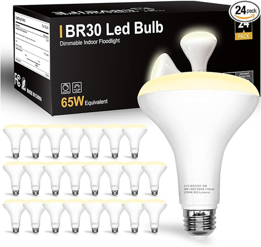 DAYBETTER BR30 led Light Bulb, Dimmable LED Bulbs 65W Equivalent, 2700K Warm White Light Bulbs Indoor Flood Light for Bedroom Kitchen Living Areas Hallway, 800 Lumens, E26 Standard Base, 24 Pack