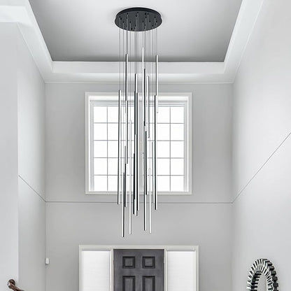 138" Modern LED Chandelier, Clustered Led Pendant Light, 20-Lights Dimmable High Ceiling Large Hanging Lighting Fixture for Loft Villa Living Room Stairs Foyer (Black-110W-20 Lights)