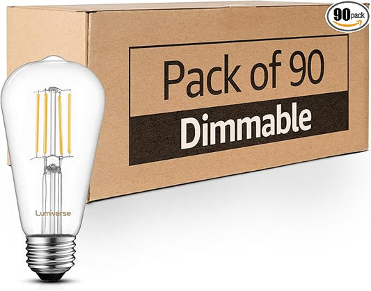 Lumiverse 90 Pack ST21 Led Vintage Edison Light Bulbs, 4000K Cool White, Clear Glass Antique Decorative Filament Bulb with 95+ CRI, E26 led Bulb 60W, 500LM, Non-Dimmable, 5.5W [60W Equivalent]