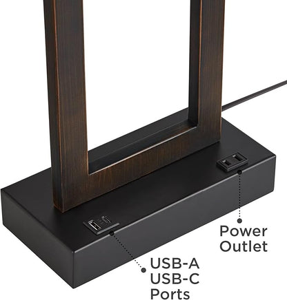 360 Lighting Todd Modern Minimalist Table Lamp with USB Charging Ports A+C and AC Power Outlet in Base 30" Tall Bronze Rectangular Oatmeal Fabric Shade Living Room Bedroom House Bedside Nightstand