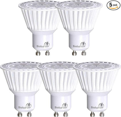 Bioluz LED 5 Pack LED Bulbs Commercial Grade GU10 LED Light Bulb Dimmable 3000K, 50W Halogen Replacement, LED Lights for Bedroom & Home Decor, 120V UL Listed Light Bulbs (Pack of 5)