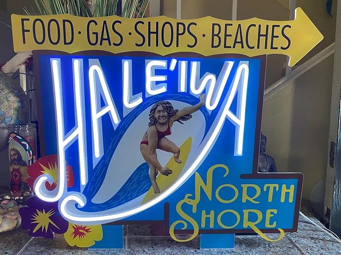 Merch2rock Haleiwa Hawaii Sign LED Replica - Energy Efficient Dimmable LEDs 16" x 19"