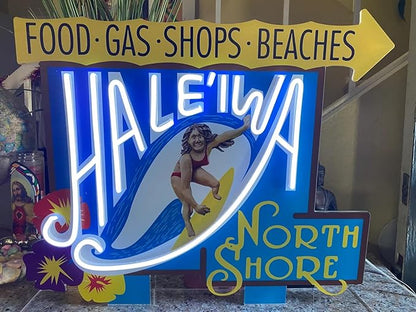 Merch2rock Haleiwa Hawaii Sign LED Replica - Energy Efficient Dimmable LEDs 16" x 19"