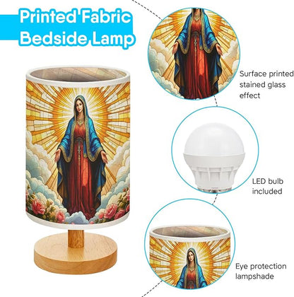 Our Lady of Guadalupe Table Lamp LED 3-Color Pressed Bedside, Our Lady of Guadalupe Shade Lamp with Wood Base for Bedroom Living Room Desk Office TL01
