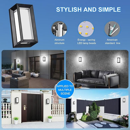 ledmo Outdoor Wall Lights Fixture with LED Beads 6000K 1800LM Waterproof Anti-Rust Christmas Lights Aluminum Acrylic Shade Modern Exterior Lighting for House Front Porch Patio 6 Pack