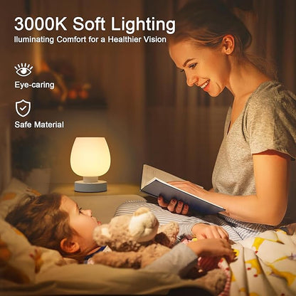 Cordless Touch Bedside Table Lamp set of 2 - Rechargeable Modern Small Table Lamp with White Glass Lamp Shade, Stepless Dimmable & 8 RGB Colors & Memory, Desk Lamp for Nursery Bedroom Nightstand